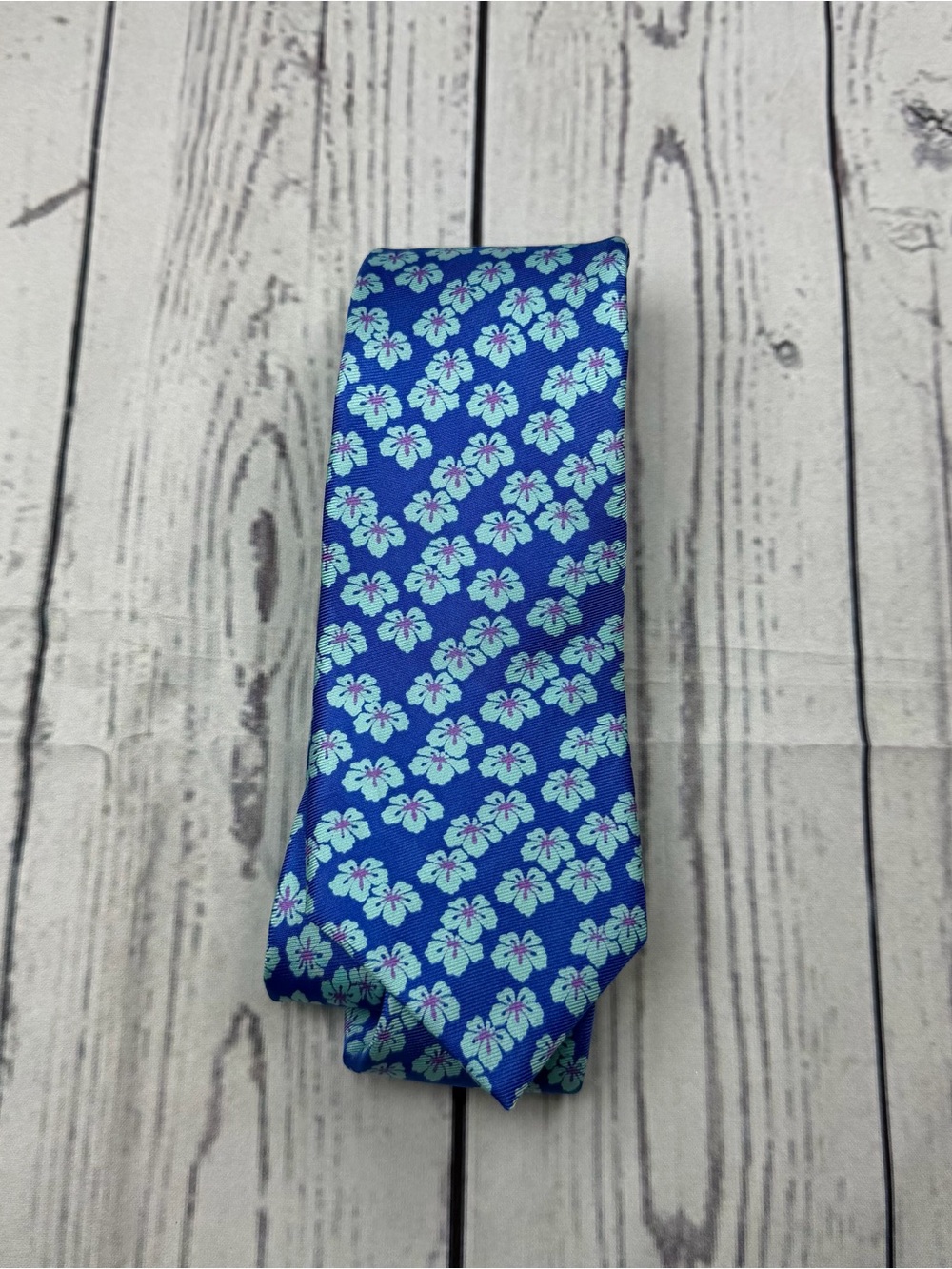 Ted Baker London 100% Silk Blue Hawaiian Flower Tropical Aloha Neck Tie Preppy